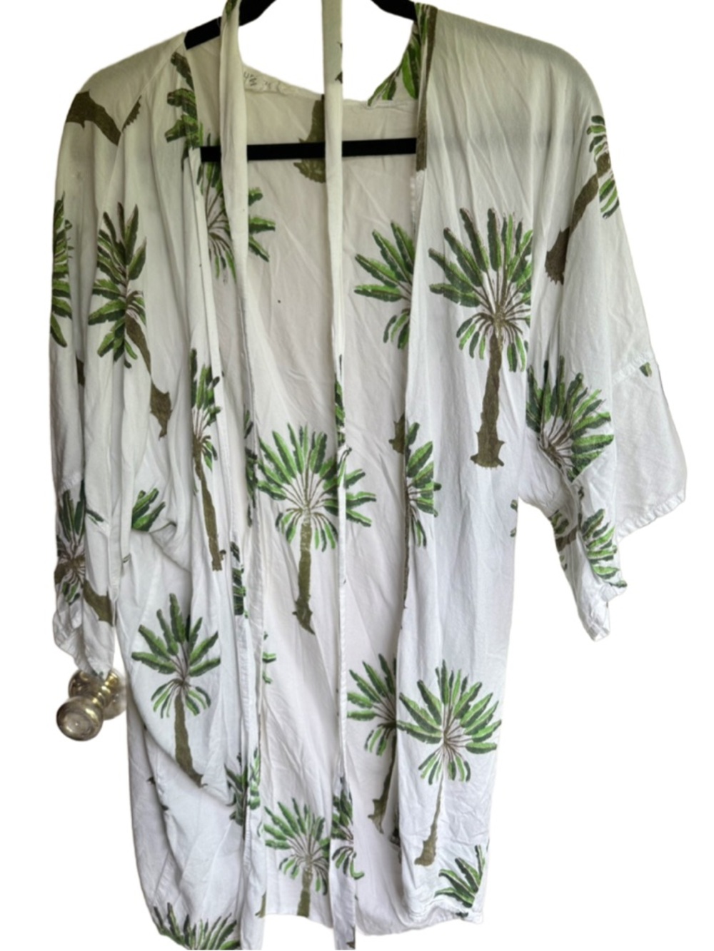 Emerson Fry Curatio White Kimono with Green Palm Print